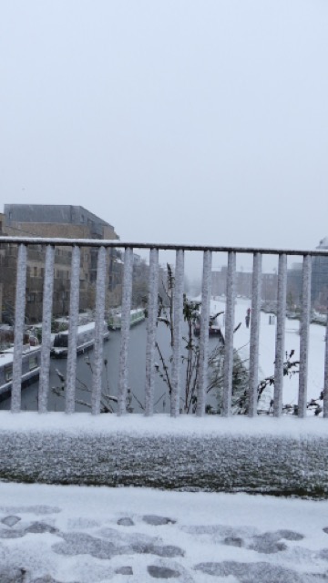 The bridge over the canal in snow
